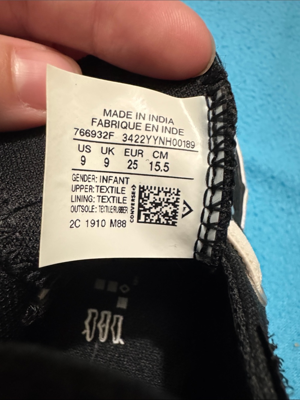 Converse Kids Black Canvas Hook-and-Loop Sneakers with White Toe - Picture 6 of 6